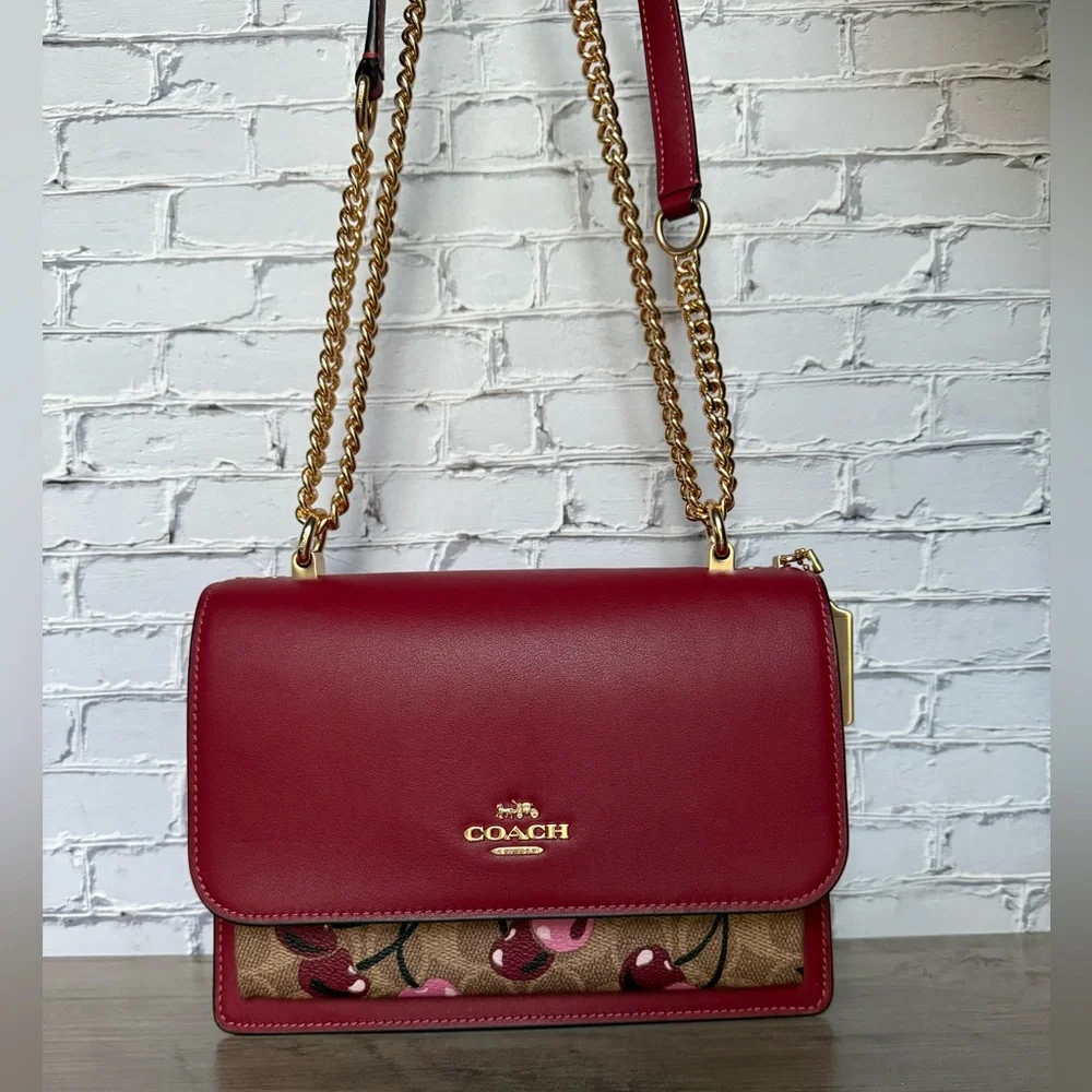 NWT Coach Klare Crossbody Bag In Signature Canvas With Tan red Cherry CY689